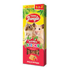 Лакомства для мелких грызунов Happy Jungle Палочки мед/ягоды 3шт 